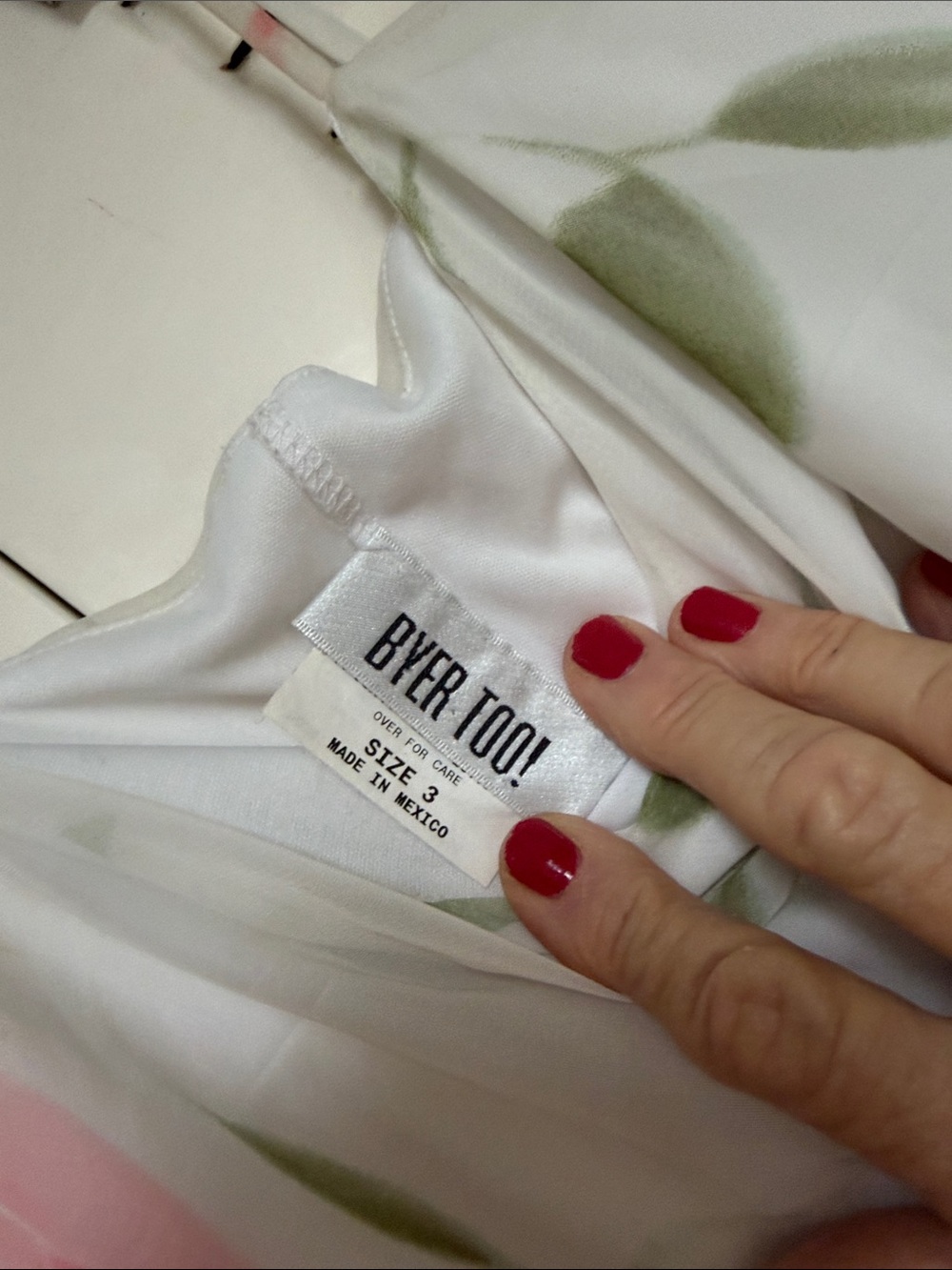 White Slip Dress with Pink Rose Print and Asymmetrical Hem - Picture 2 of 3